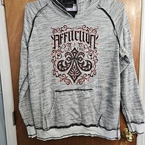 Affliction Mens REVERSIBLE Thermal Hoodie long sleeve 2XL Grunge Biker Goth